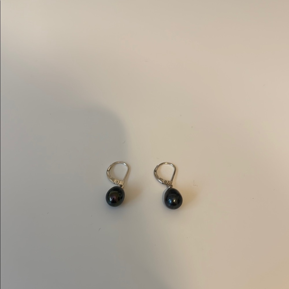 925 Sterling Silver & Genuine Black Pearl Drop Earrings